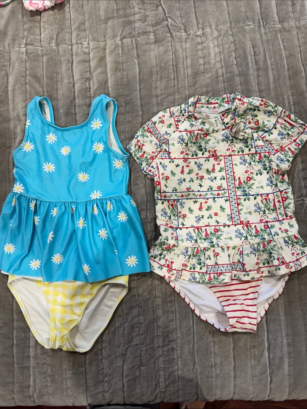 Girls' Daisy Blue Skirted Swimsuit & Floral Ruffled Swim Set side 6 gently used